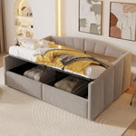 Upholstered Sofa Bed, 140x200cm Hydraulic Storage Slatted Frame Armrests, Light Grey Velvet