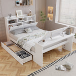 Children's Bed 140x200cm with Storage & Desk in White Wood