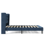 Modern design upholstered bed, single with slatted frame 90x200cm, blue linen