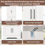 Kitchen Cabinet, LED Sensor Light, 4-Door Storage, Adjustable Shelves, White