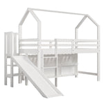 Multifunctional Children's Single Bed with Slide, Stairs and Storage, White Solid Wood and MDF