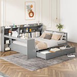 Sofa Bed, Multifunctional 140x200cm with Desk Storage & Power Outlet, Solid Wood Grey