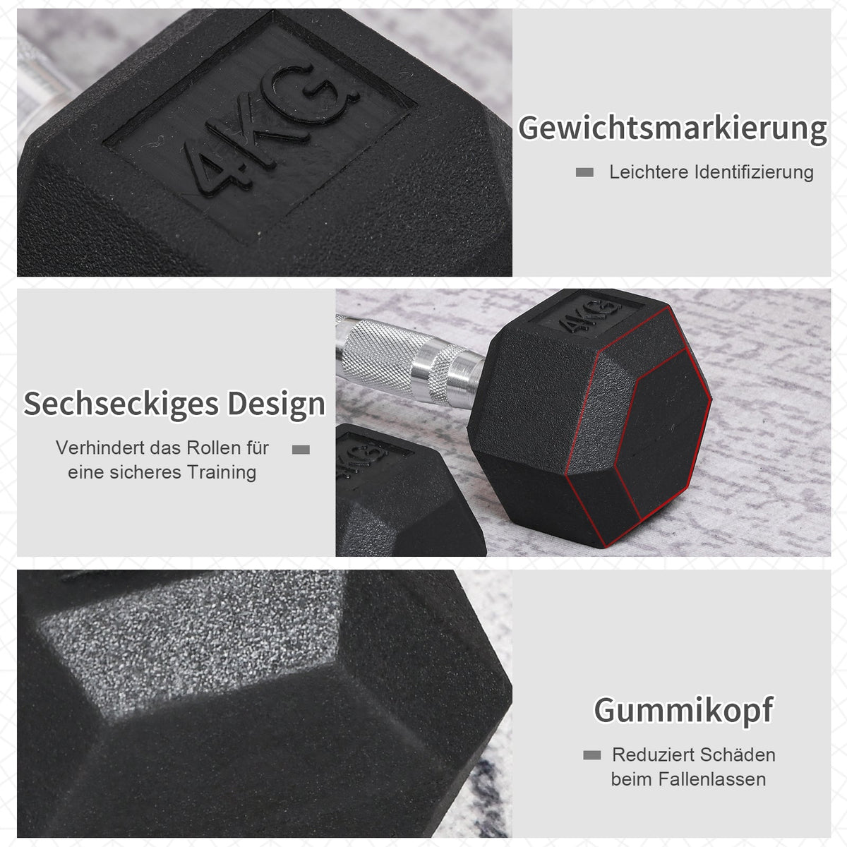 Hexagon Dumbbells Set of 2, Knurled, Rubber Black