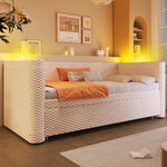 Daybed Sofa Bed 90/180x200cm Pull-out Bed Multifunctional LED Light - Velvet Beige