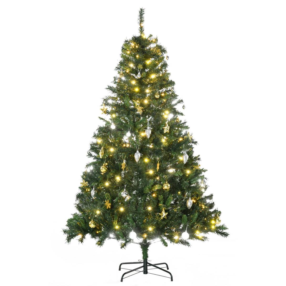 Artificial Christmas Tree 180cm with LED Lights & Baubles - Green