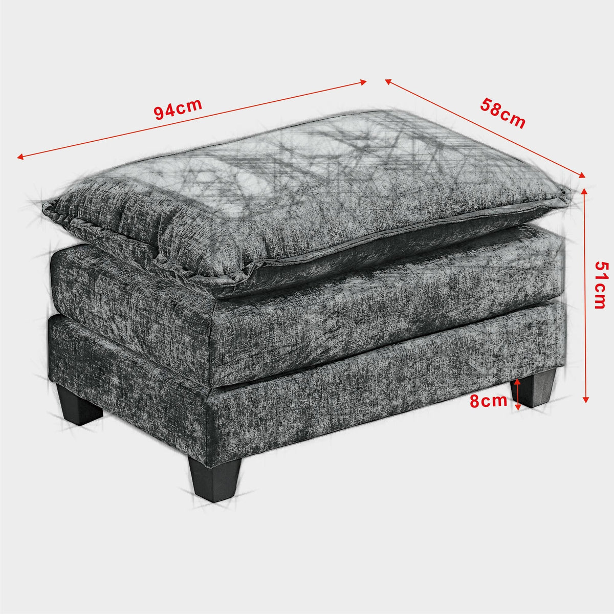 Cloud Sofa Ottoman Modern Sectional Couch Double Layer Upholstered Cushion Chenille Green