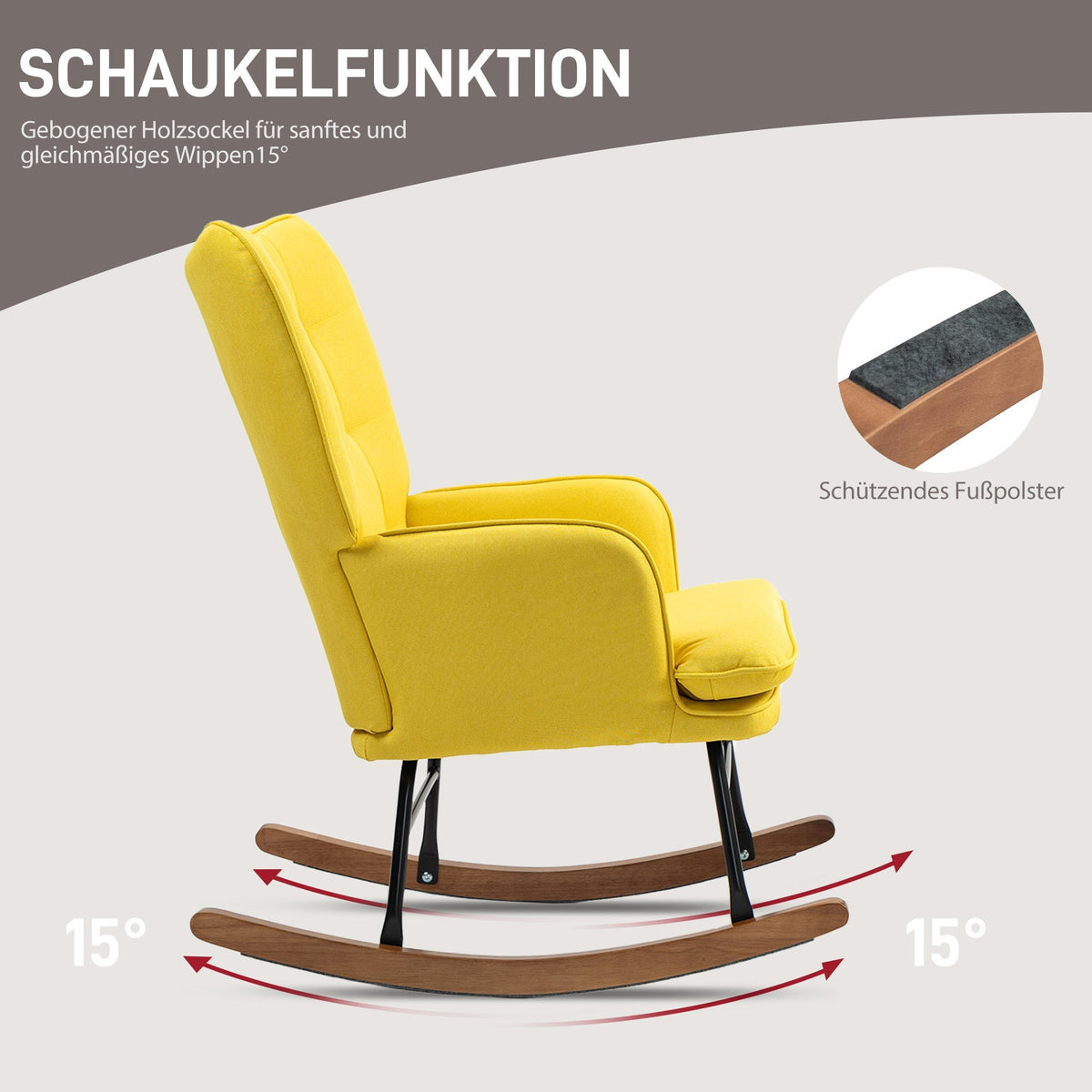 Rocking Chair with Footstool, Relaxing Armchair 130 kg Capacity, Linen Look Beige