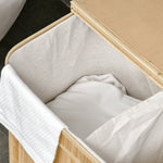 Bamboo laundry basket with lid and handles 90 liter 2 sections with removable fabric bag