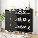 Set of 2 Shoe Cabinets with 6 Adjustable Compartments and Anti-Tip Device, Black