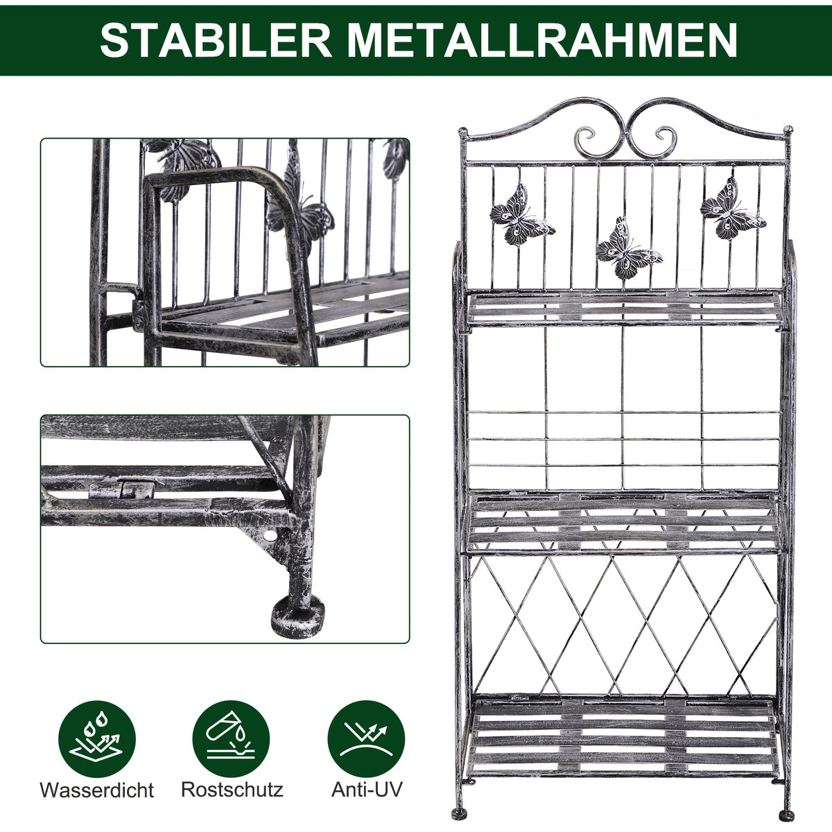 Metal Plant Stand, 3 Tiers Flower Ladder 44x25x96cm, Silver Grey