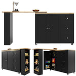 360° Rotating Bar Table Extendable On Casters Storage Island 3 Drawers Black