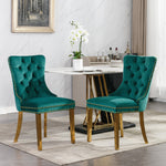 Velvet Dining Chair Tufted Solid Wood Golden Legs Set of 2 - Green