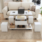 Liftable Coffee Table, Multifunctional with 2 Opening Tabletops, White