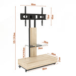 Mobile TV Cart - Height Adjustable Drawers for 32-75 Inch TVs - Natural Finish