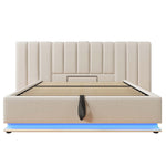 Upholstered Bed 180x200 Storage LED/USB-C, Linen Beige