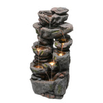Garden Fountain with LED Lighting, Water Pump and Decorative Basin, Artificial Stone Grey