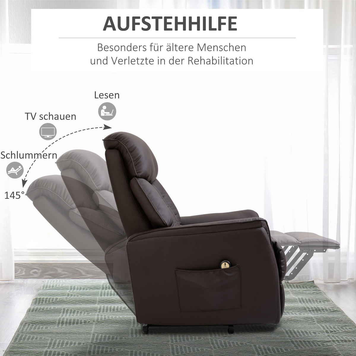 Electric Lift Chair, Recliner TV Chair with Lift Assistance & Reclining Function, Faux Leather Brown