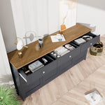 Sideboard Storage Cabinet, 4 Doors 3 Drawers Wood Grain, Grey and Black