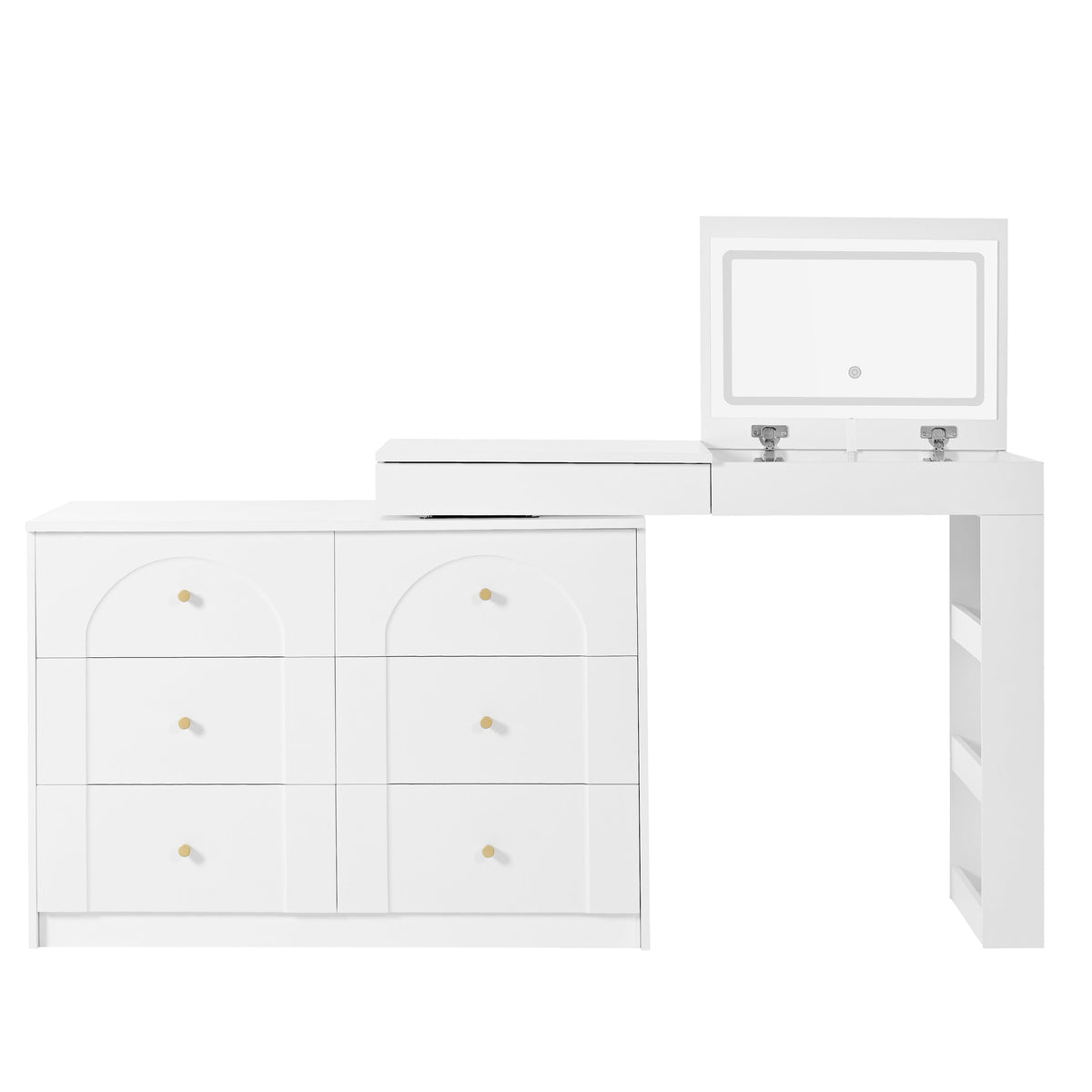 Rotating Dressing Table, LED Lighting, Vanity/Office Table, White