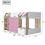 Children's House Bed Mid-Height 90x200 Storage Climbing Ladder - White/Pink Wood