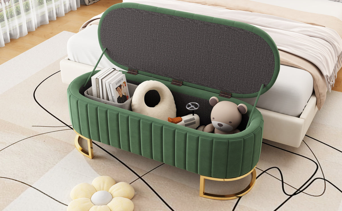 Storage Bench and Footstool with Storage Space, 120 x 40 cm, Green Velvet