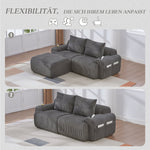 Modular 2-Seater Sofa with Ottomans, Cup Holder and Side Pocket, Dark Grey Corduroy