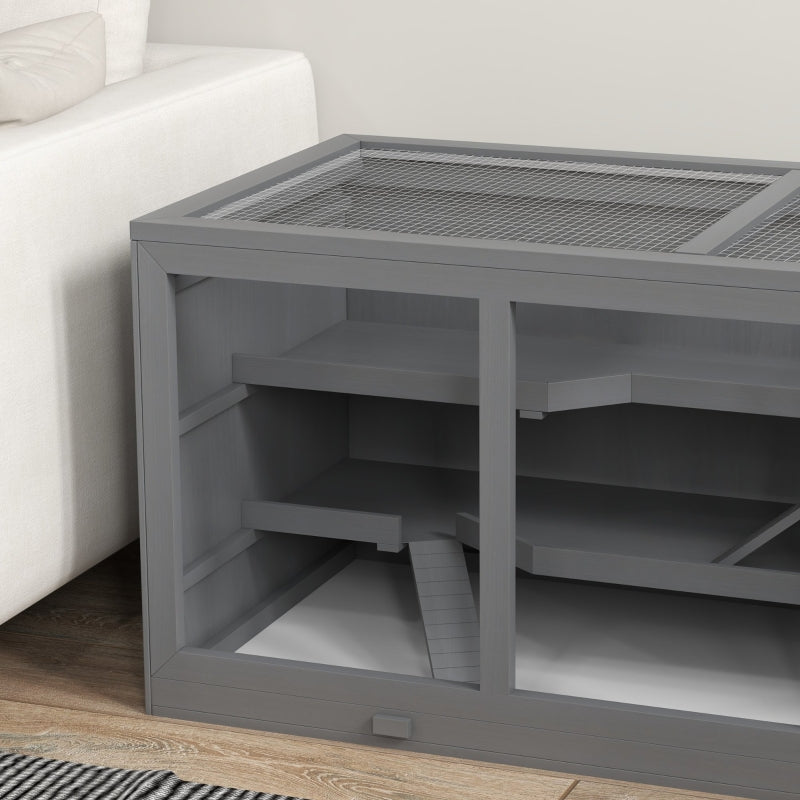 Dwarf Hamster Cage, 3-Tier Rodent Villa, Wood Gray