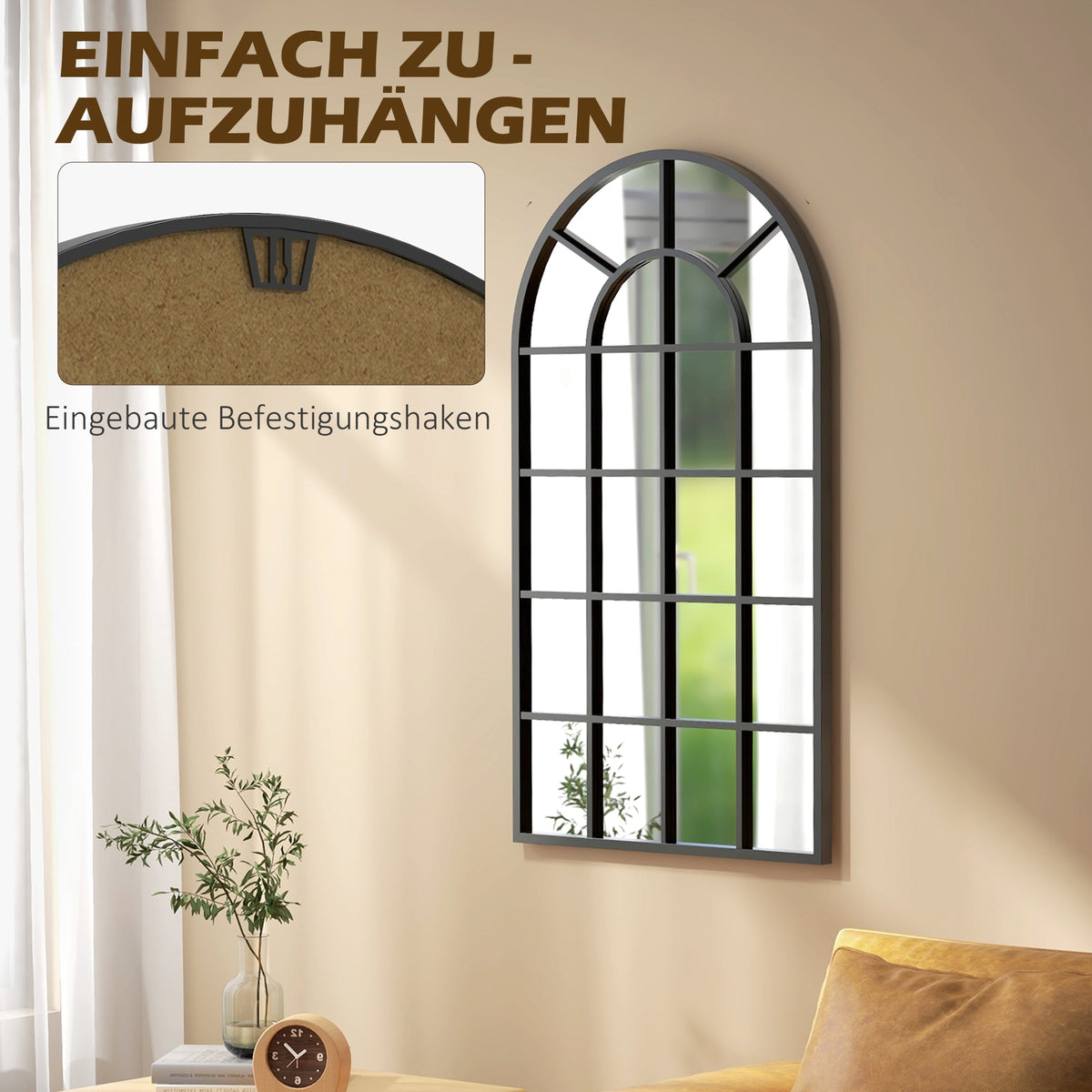 Wall Mirror, Wardrobe Hallway Living Room Bedroom, 110 x 62cm, Metal Frame, Black