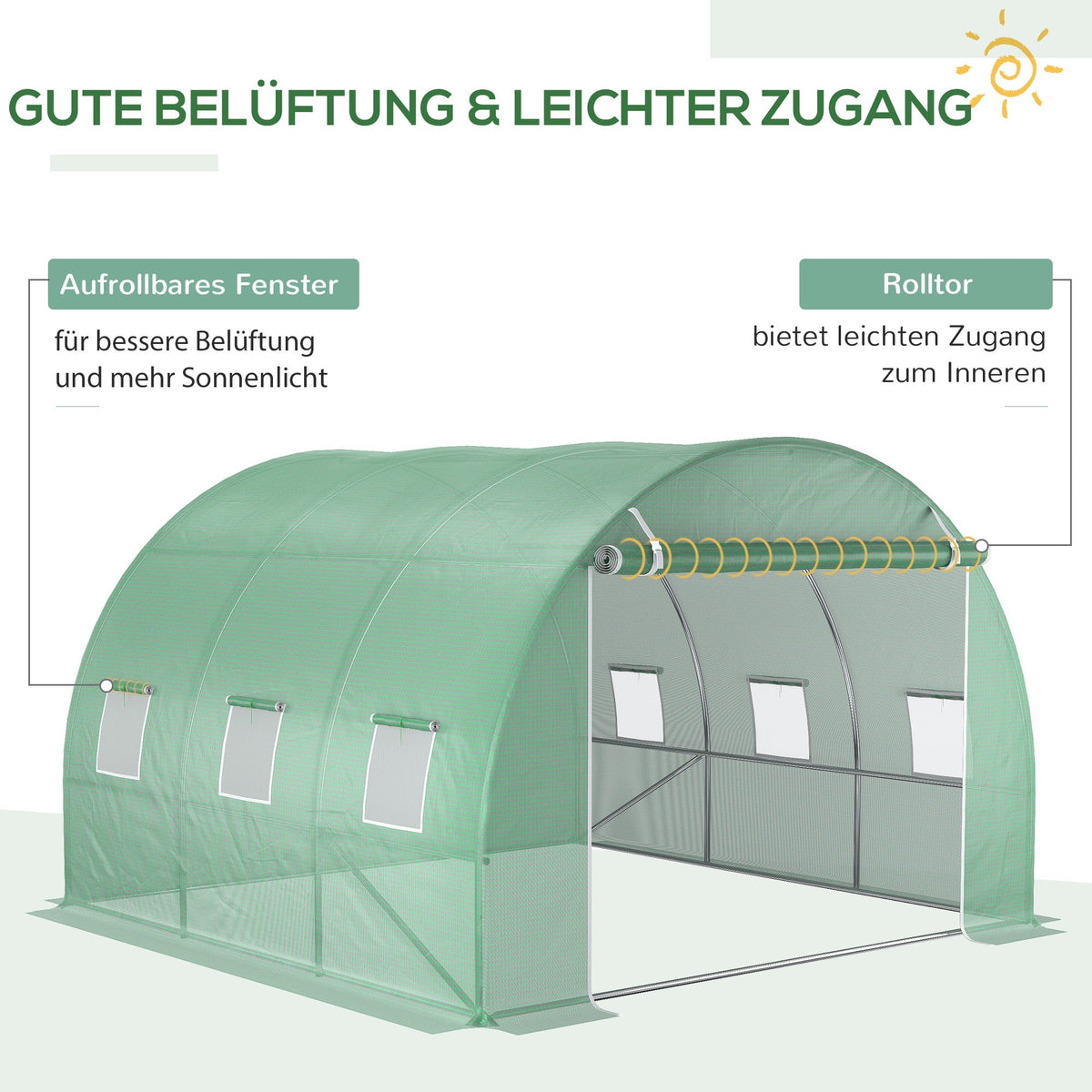 Replacement Cover for Garden Greenhouse Tunnel 9 m², 3x3x2m, PE Anti-UV Waterproof, Green