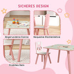 Children's Seating Set, Table with 2 Chairs, Animal Motif, Pine Wood, Pink
