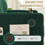 2-Seater Sofa Modern USB-C LED Cup Holders Side Pockets - Emerald Chenille