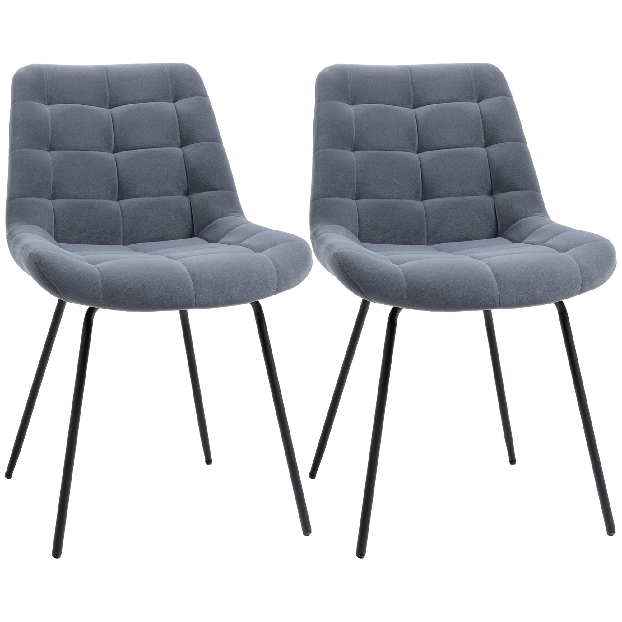 Dining Chairs, Set of 2 Upholstered Velvet, Steel Legs, Grey