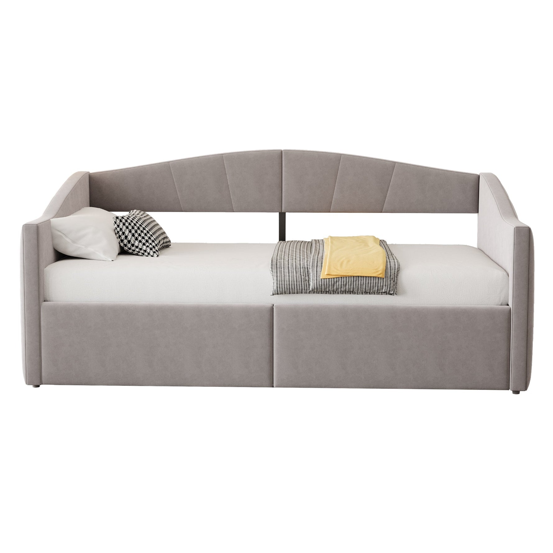 Upholstered Sofa Bed 90x200cm Hydraulic Storage Multifunctional Striped with Armrests Velvet Light Grey