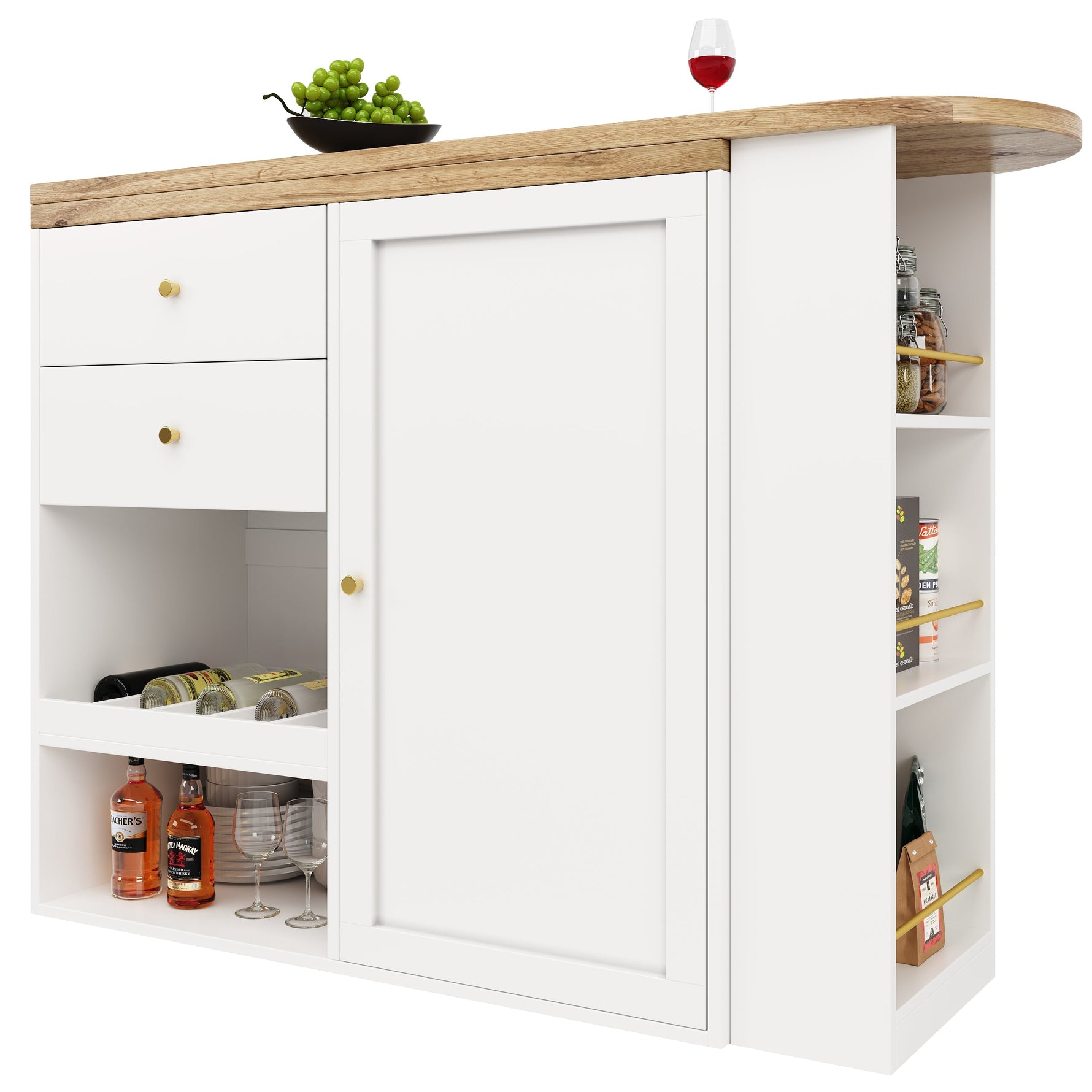 Rotating Bar Table 2 Drawers Sliding Cabinet Open Storage