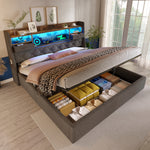 Upholstered Bed 140x190cm with Storage & LED, Grey Linen