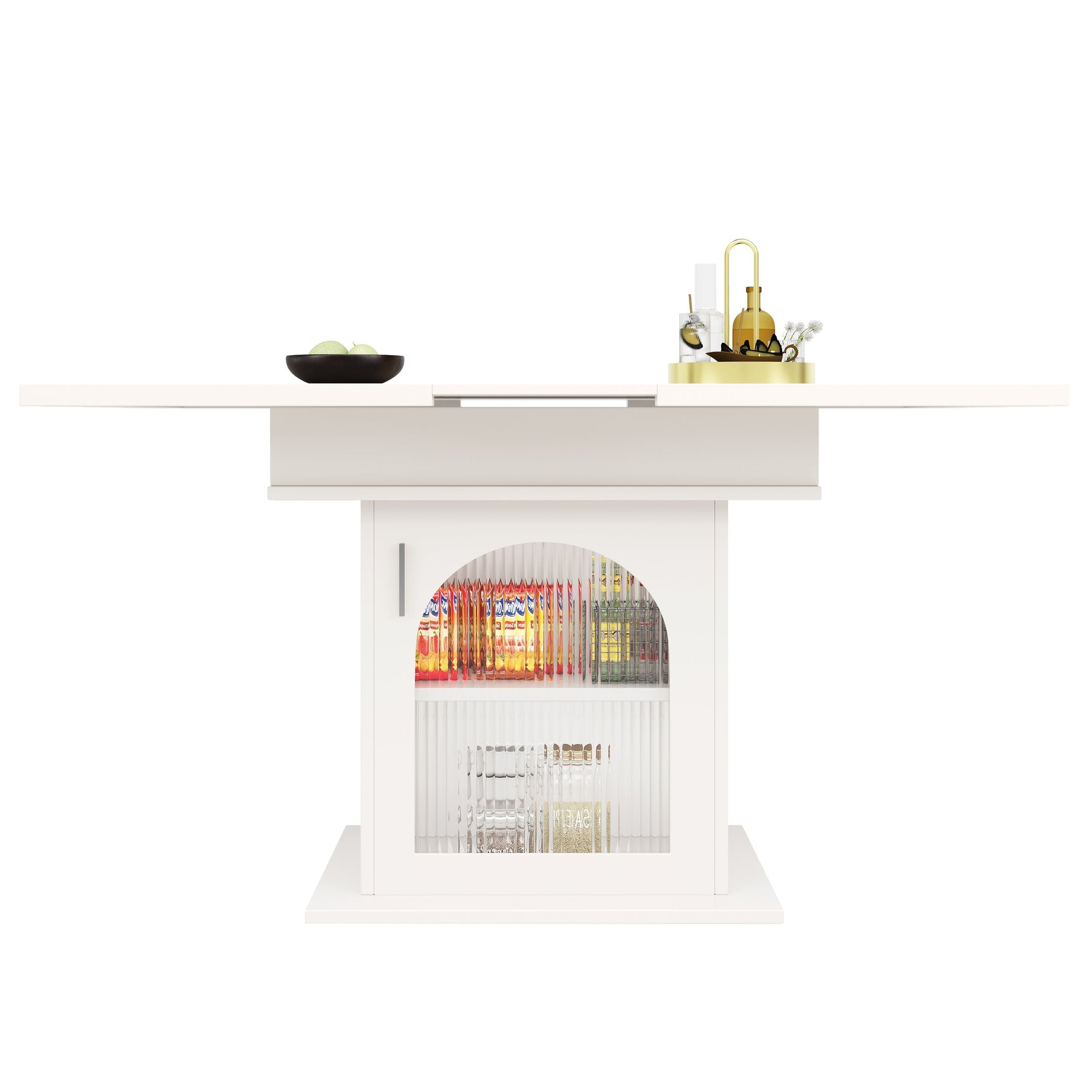 Dining Table, Telescopic Extendable with Storage Levels, White