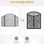 Fireplace Screen Folding 3 Panels Spark Guard Metal Black