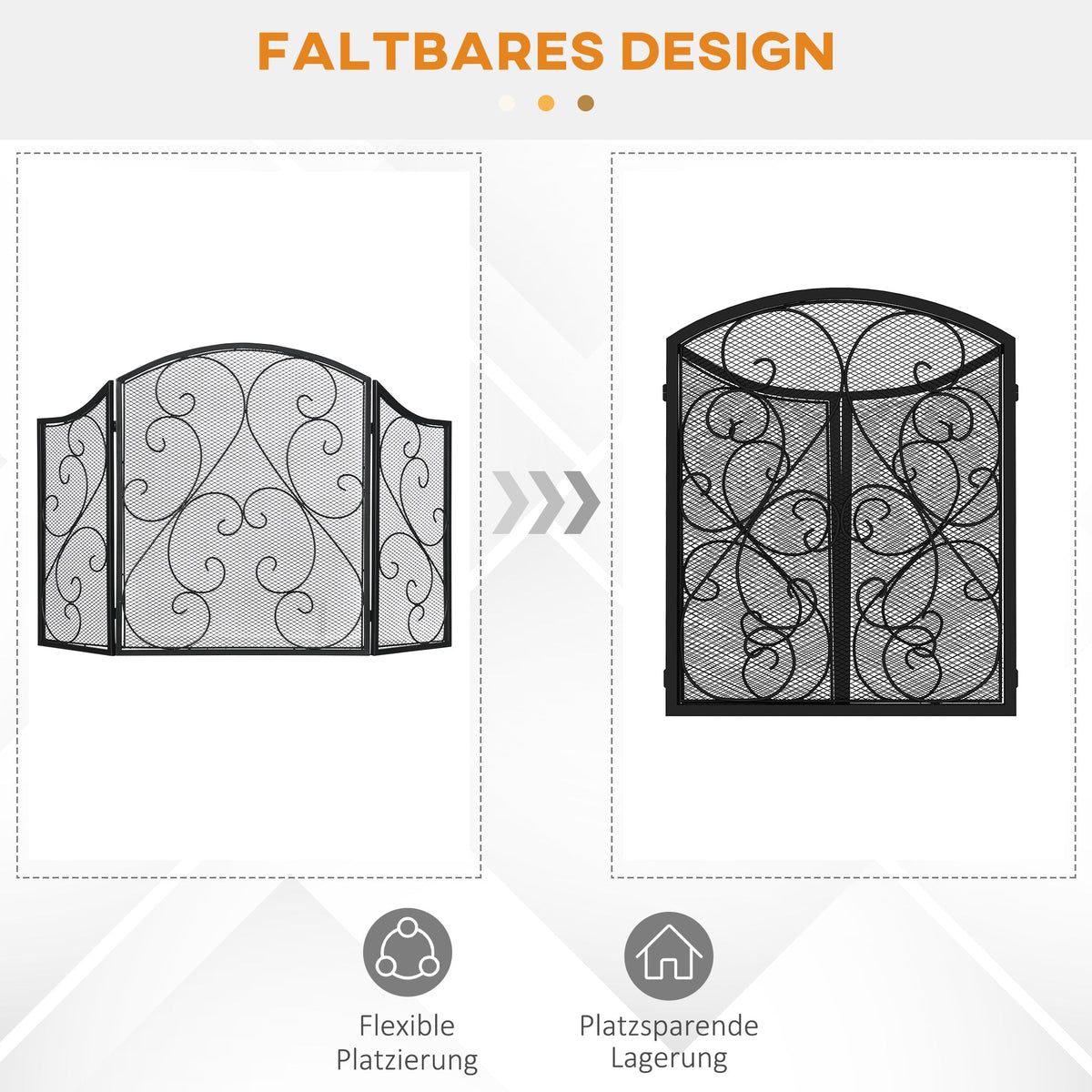 Fireplace Screen Folding 3 Panels Spark Guard Metal Black