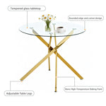Dining Table Round Tempered Glass Top Gold Legs 80x80x76cm