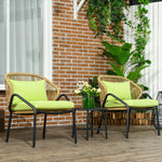 3-piece Rattan Garden Furniture Set with 2 Chairs & Side Table, Steel, Green