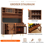 Tall Cabinet LED Lighting Wine Rack Adjustable Shelves 145x39x171cm Walnut Color