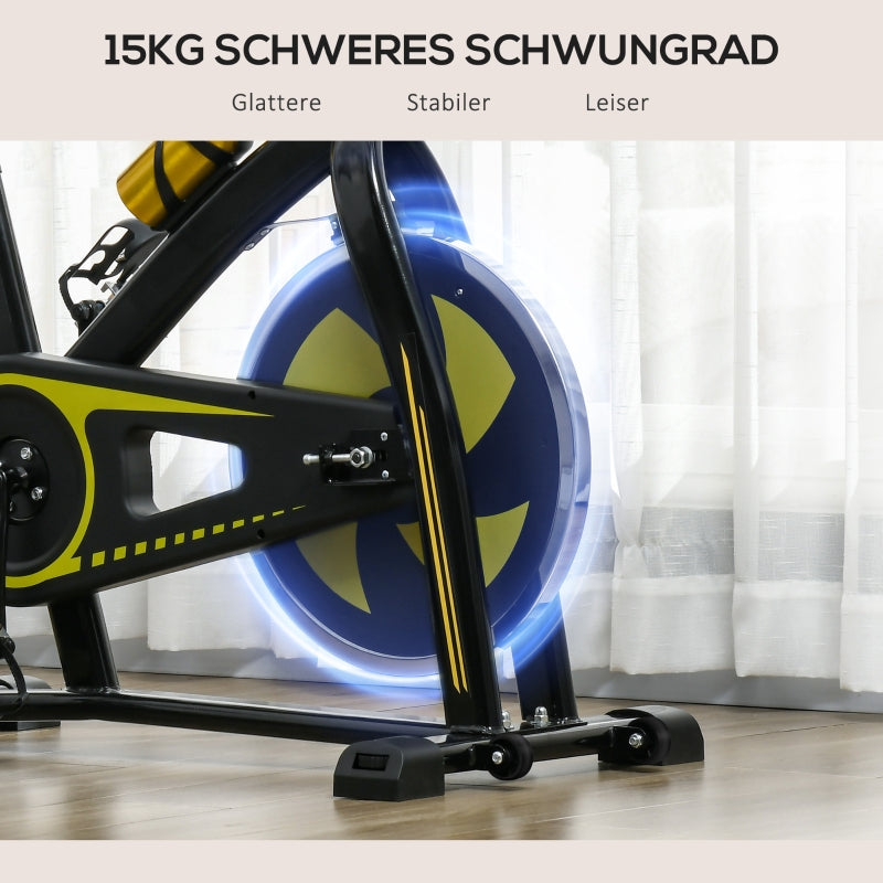 Exercise Bike, Adjustable Seat & Resistance, LCD Display, Heart Rate Sensor, Steel, Yellow