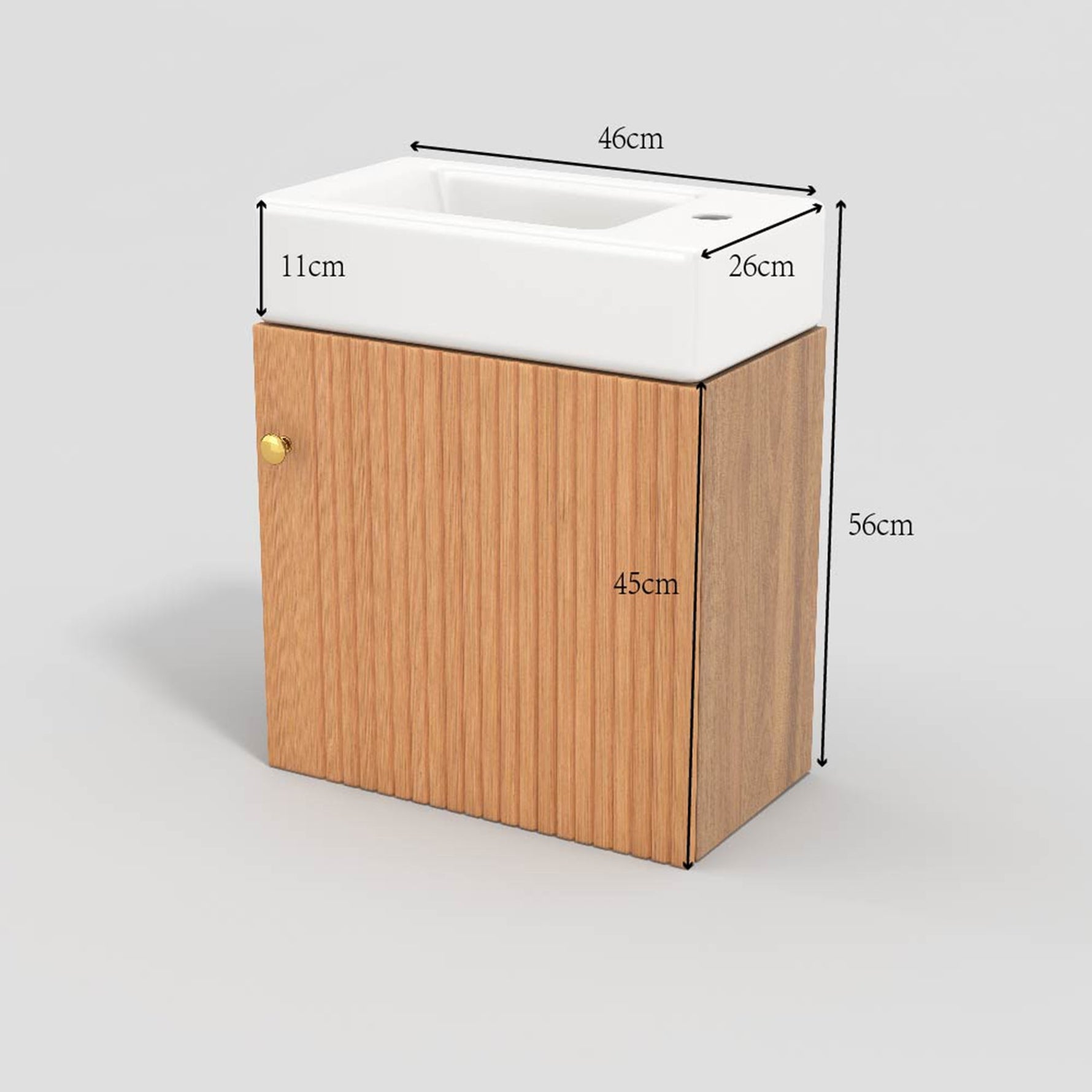 Bathroom furniture washbasin with vanity unit 46 cm, hanging, small guest, in furniture