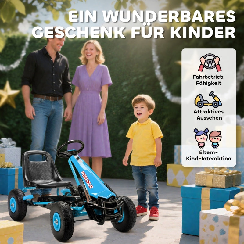 Pedal Go-Kart for Kids with Adjustable Seat and EVA Wheels, Blue