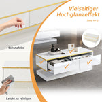 Coffee Table 100x50x38cm High Gloss with 2 Drawers, Warm White and Gold Edge