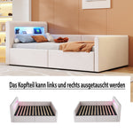 Upholstered Children's Bed 90x200 cm, LED/USB, Hydraulic Storage, Shelf, Velvet Fabric Beige
