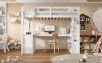 Bunk Bed Children's Storage Shelf Safety Railing Angled Ladder 90x200cm, Pine Chipboard White