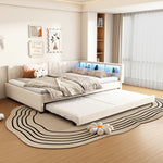 Daybed Sofa Bed 140x200cm Pull-out Bed Storage LED USB/Type-C - Linen Beige