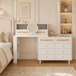 Dressing Table with Jewelry Cabinet & 10 Drawers, White