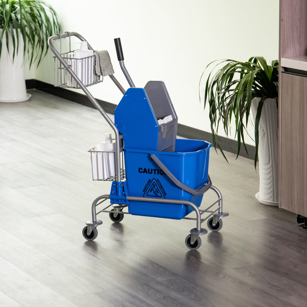 Cleaning Cart, 26L Jaw Press Bucket, Blue
